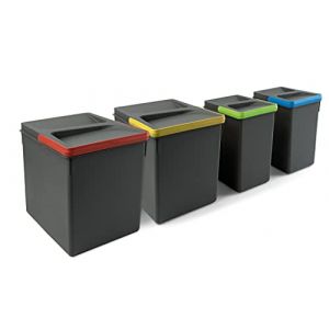 Image de Emuca Poubelles pour tiroir de cuisine Recycle, Hauteur 266, 2x15 + 2x7, Plastique gris antracite, Plastique