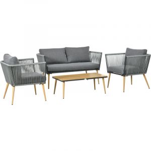 Outsunny Salon de jardin 4 places 4 pièces design scandinave acier époxy résine filaire PE coussins inclus gris 130x65x68cm Gris