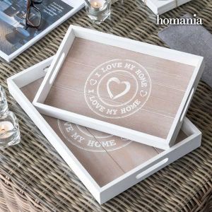 Out Of The Blue Lot de 2 plateaux en bois "love my home" - Beige/blanc - L 30 x l 20 cm