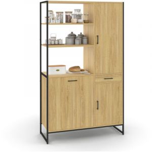 Idmarket Buffet de cuisine avec colonne de rangement 100 CM DETROIT 3 portes + tiroir design industriel