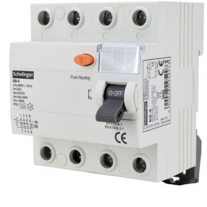 Disjoncteur diff&eacute;rentiel 4P 63A 30mA - Type a - 4 modules - Installation sur rail din