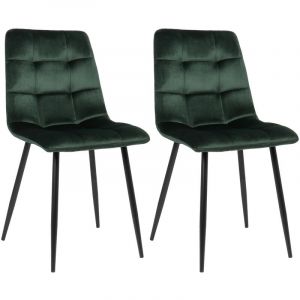 CLP Lot de 2 chaises de salle à manger Tilde avec Piètement en métal noir, Vert-Velours