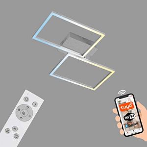 Briloner - Plafonnier LED intelligent, lampe de salon Wifi, contrôle de la température de couleur CCT, plafonnier à intensité variable avec télécommande, commande vocale, couleur aluminium