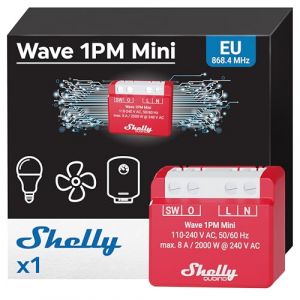 Shelly Qubino Wave 1PM Mini | Micromodule Relais interrupteur connecté Z-Wave avec compteur de consommation | 1 canal 8A | Éclairage intelligent | Z-Wave 800 Series | App iOS, Android