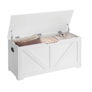 Coffre de rangement intérieur banc à chaussures pouf banquette rangement pour jouet enfant avec charnières de sécurité style grange 100 x 40 x 46 cm