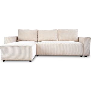 Canapé d'angle réversible convertible 4 places en velours côtelé beige - Théa