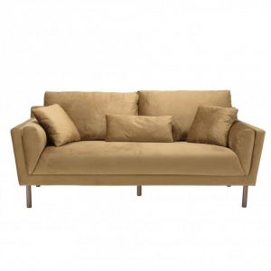 Image de Inside75 Canape fixe 3 places PARISIANO Tissu velours Camel - jaune