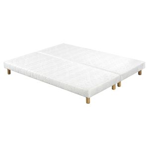 Miliboo Sommiers tapissiers tissu blanc pieds bois 90 x 200 cm (lot de 2) JAMI