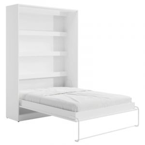 Lit escamotable 140 x 200 cm - Ouverture verticale manuelle - Avec LEDs - Blanc - RAPILI