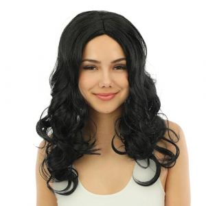 Ruedelafete Perruque longue bouclée sans frange noir