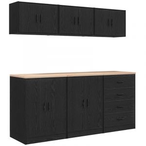 VidaXL Armoires de garage 6 pcs noir bois d'ing&eacute;nierie
