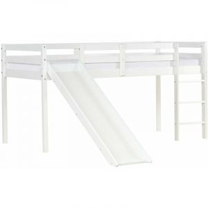 Décoshop26 Lit mezzanine pour enfant avec soier à lattes echelle et toboggan 90 par 200 en bois blanc