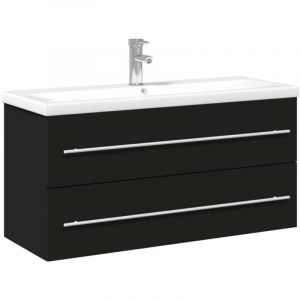 VidaXL Armoire Lavabo de Salle de Bain avec Bassin Int&eacute;gr&eacute;, Meuble sous Lavabo avec Tiroir, Organisateur de Toilette, Moderne, Noir