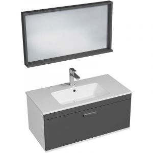 Saniverre - rubite Meuble salle de bain simple vasque 1 tiroir largeur 90 cm + miroir cadre Anthracite