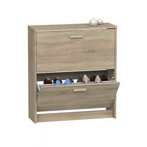 MUEBLES PITARCH | Meuble à chaussures d'entrée, meuble auxiliaire étroit 2 portes, Chêne Cambrian, pour 12 paires de chaussures, 82x74x25cm, Collection Tibet