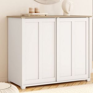 Idmarket Buffet 100 cm JANGO 2 portes coulissantes blanc et plateau bois