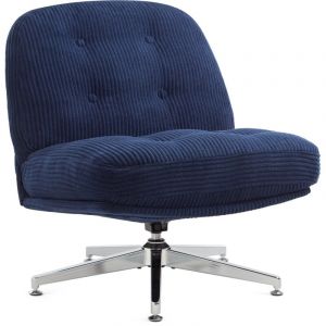 IWMH Chaise de Bureau, Fauteuil de Bureau épaisse sans Accoudoirs, Siege Pivotante, Chaise en Velours Côtelé pour Chambre, Salon, Coiffeuse - Bleu