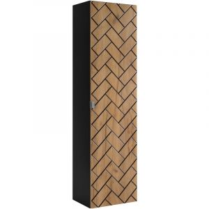 Furnidea - Meuble colonne suspendu de salle de bain MADIS CH&Ecirc;NE 35 X 136 cm S - fa&ccedil;ades motif chevron, design moderne