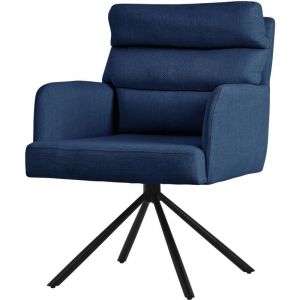 Chaise de Salle &agrave; Manger Bleu Fonc&eacute;, Pivotante Position Voiture, Chaise Rembourr&eacute;e Rev&ecirc;tement Polyester, Chaise avec Accoudoirs et Dossier, Coussin