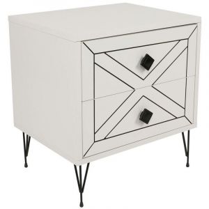 Cotecosy Table de chevet Akilina H55cm M&eacute;tal Noir et Bois Blanc - Blanc