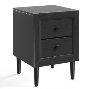 Coast Table de chevet avec 2 tiroirs - 45x40x62 cm - Noir - Pieds en hévéa massif