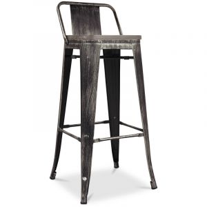 Image de Privatefloor Tabouret Style Tolix en bois avec petit dossier Pauchard Style - 76 cm Bronze métallisé 42 Bronze Métallisé