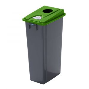 Probbax Collecteur de tri en plastique - capacité 80 l - ouverture ronde, pictogrammes de tri - Coloris poubelle: Gris|Coloris du couvercle: vert