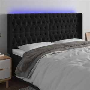VidaXL Tête de Lit à LED Meuble de Chambre à Coucher Accessoire de Lit Double Tête de Cadre de Lit Intérieur Noir 203x16x118/128 cm Velours 3124452