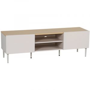 Meuble TV m&eacute;tal et d&eacute;cor bois 2 portes 140cm beige et naturel - Ashton