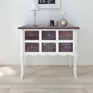 Image de VidaXL Armoire de console 6 tiroirs Marron et blanc Bois