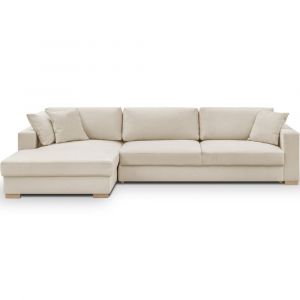 Canapé d'angle à gauche convertible 5 places en tissu chenille beige