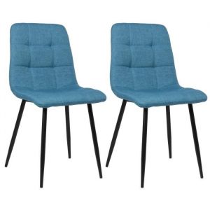 Image de CLP Lot de 2 chaises de salle à manger Tilde avec Piètement en métal noir, Bleu-Tissu