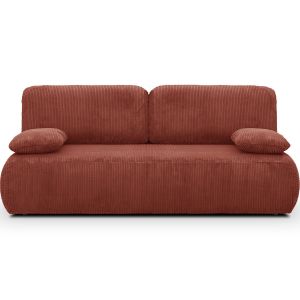 Canap&eacute; convertible 3 places avec coffre en velours c&ocirc;tel&eacute; rouille