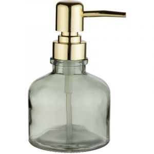 Wenko Distributeur de savon Atessa Mint, distributeur à pompe en verre avec tête de pompe dorée, rechargeable jusqu'à 200 ml de savon liquide, petit distributeur de savon pour lavabo, Ø 8 x 14 cm