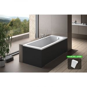 Image de Baignoire rectangulaire 160 x 70 cm + tablier noir + repose t&ecirc;te - SHEA