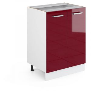 Vicco - Meuble bas universel R-Line, Rouge bordeaux Haute brillance, 60 cm avec portes, sans plan de travail