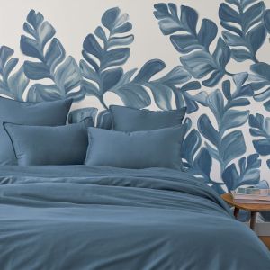 Olivier Desforges Drap plat en satin de coton lavé bleu 270 x 300 cm