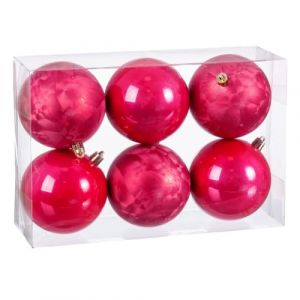 Cliccandoshop - Boules de No&euml;l Fraise Plastique 8 x 8 x 8 cm (6 Unit&eacute;s)