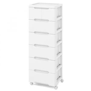 Costway Boîte Rangement À 6 Niveaux Avec 4 Roulettes, Format Papier A4, Documents, Caisson Bureau Pour Chambre, Salon 40x32x114cm