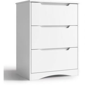 Commode Chambre 3 Tiroirs Bealife Meuble Rangement Salon Porche Poign&eacute;e Int&eacute;gr&eacute;e Dispositif Anti-tr&eacute;buchement Blanche