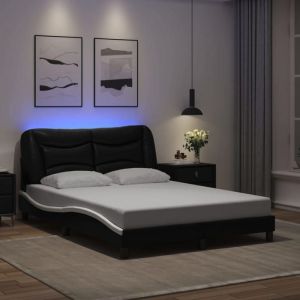 VidaXL Cadre de Lit avec Lumières LED, Lit Rembourré, Lit Double, Lit Adulte de Chambre à Coucher Intérieur, Moderne, Noir Blanc 140x190 cm Similicuir