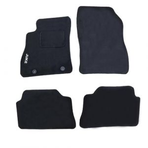 Rebeca Shop - Tapis de voiture, en moquette noir, avant et arrière, logo brodés, 2 clip de fixation, compatibles pour Juke