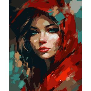 Figured'Art Peinture par Num&eacute;ro Adulte avec Cadre Femme au foulard rouge - Activit&eacute; Manuelle Kit de Loisir Cr&eacute;atif DIY Num&eacute;ro d'Art Complet - 40x50cm toile tendue sur ch&acirc;ssis