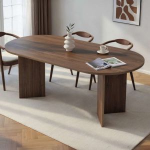 Table &agrave; manger 8 places 200x90x75 cm d&eacute;cor noyer - LURYO