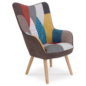 Menzzo Fauteuil scandinave Klarys Tissu Patchwork