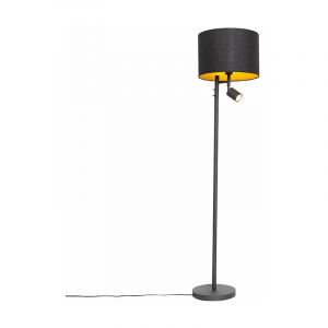 Qazqa Lampadaire noir avec int&eacute;rieur dor&eacute; et liseuse - Jelena