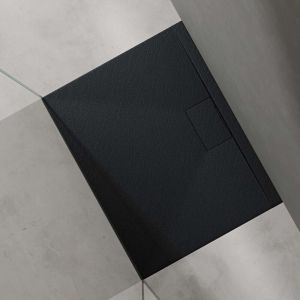 Sogood - Receveur de Douche Bac à Douche Ultra Plat en Solid Surface Geoma07 Gris Noir Mat 70x90x3 cm