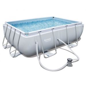 Image de Bestway Kit Piscine rectangulaire tubulaire L2,82 x l1,96 x H0,84m - Kit Piscine rectangulaire en PVC - Volume d'eau à 90% : 3662 L - Dimensions : 282x196x84 cm - Coloris : gris.