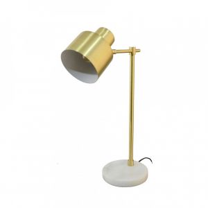 Image de C-CRÉATION - Lampe à Poser BALZANE pour Utilisation en Intérieur - Doré - Métal et Marbre - Style Rétro - H46 cm - 1 Ampoule 6 Watts pour Douille E27