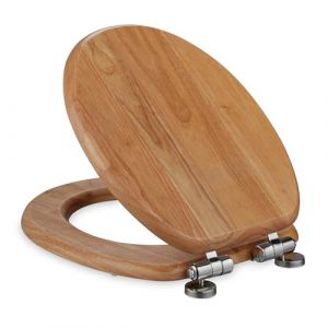 Relaxdays Lunette WC Frein de Chute & Fonction Quick Release, 37,5 x 43,5 cm, Bois, Montage par Le Haut, Ovale, Nature